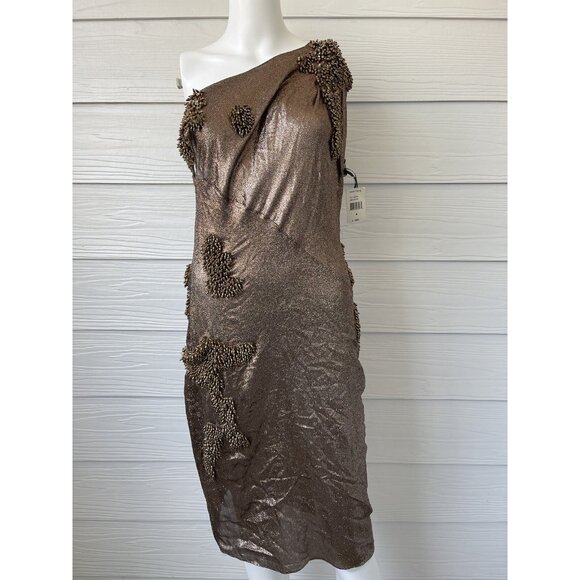 Vera Wang Collection Bronze Shimmer Beaded Silk Dress Sz 4 Runway Sample $1895 - Picture 15 of 16